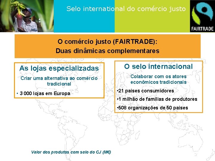 Selo international do comércio justo O comércio justo (FAIRTRADE): Duas dinâmicas complementares As lojas