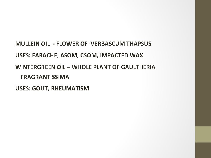 MULLEIN OIL - FLOWER OF VERBASCUM THAPSUS USES: EARACHE, ASOM, CSOM, IMPACTED WAX WINTERGREEN