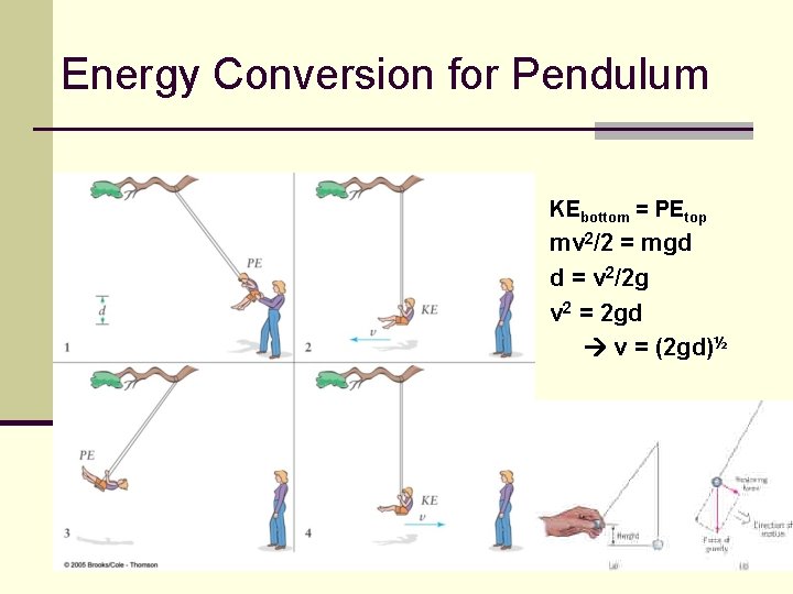 Energy Conversion for Pendulum KEbottom = PEtop mv 2/2 = mgd d = v