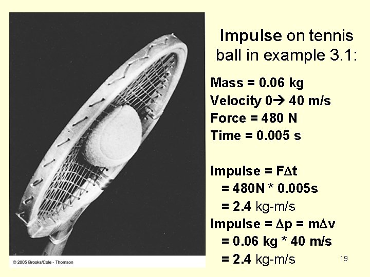 Impulse on tennis ball in example 3. 1: Mass = 0. 06 kg Velocity