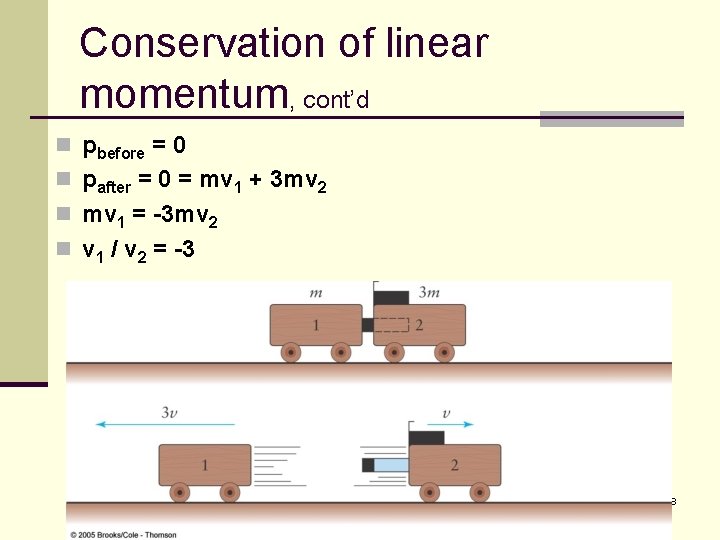 Conservation of linear momentum, cont’d n pbefore = 0 n pafter = 0 =