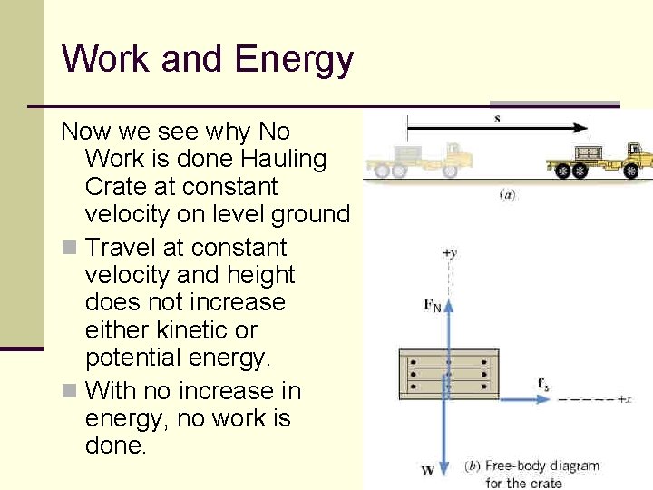 Work and Energy Now we see why No Work is done Hauling Crate at