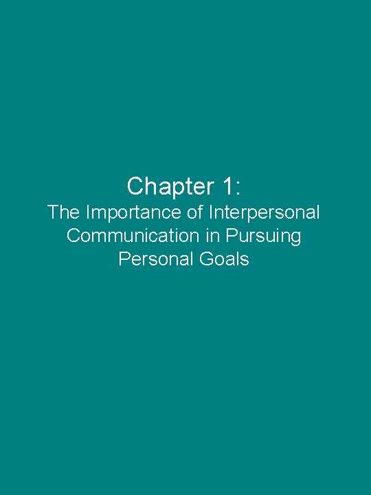 Chapter 1: The Importance of Interpersonal Communication in Pursuing Personal Goals 