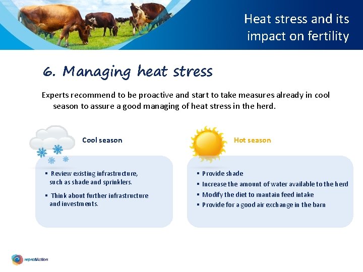 Heat stress and its impact on fertility 6. Managing heat stress Experts recommend to