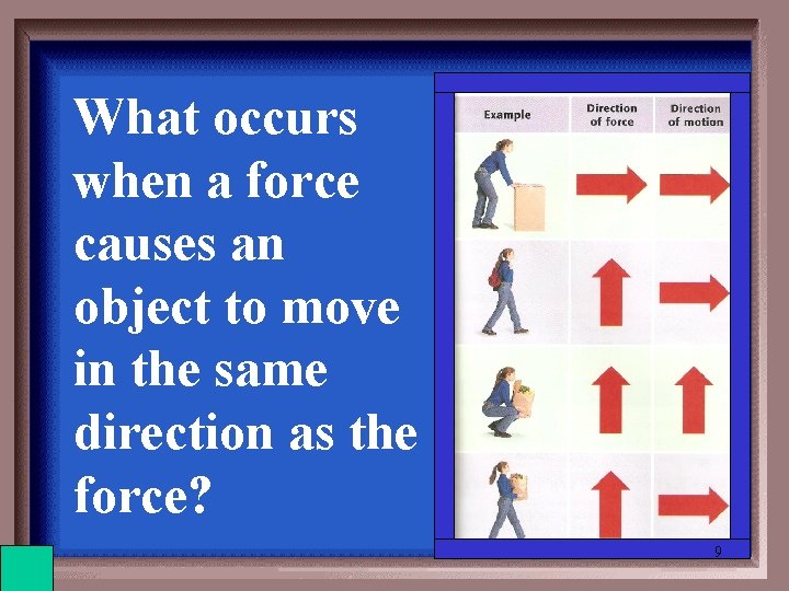 What occurs when a force causes an object to move in the same direction