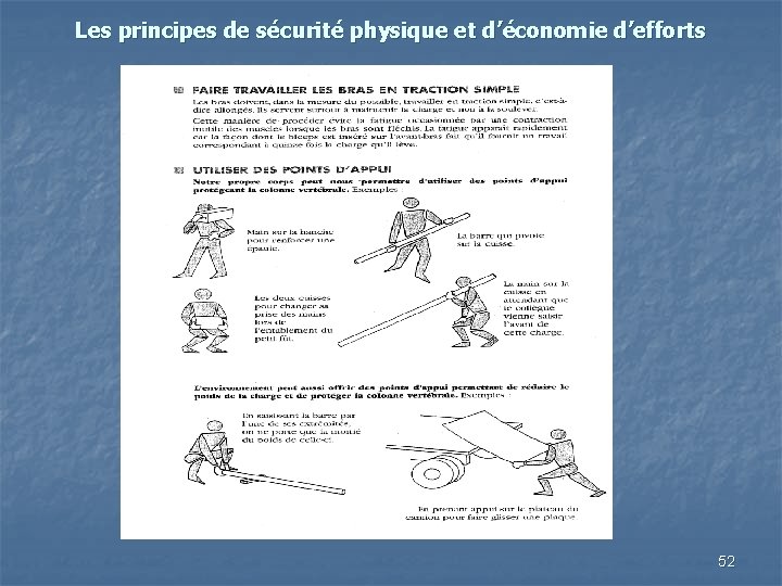 Les principes de sécurité physique et d’économie d’efforts 52 