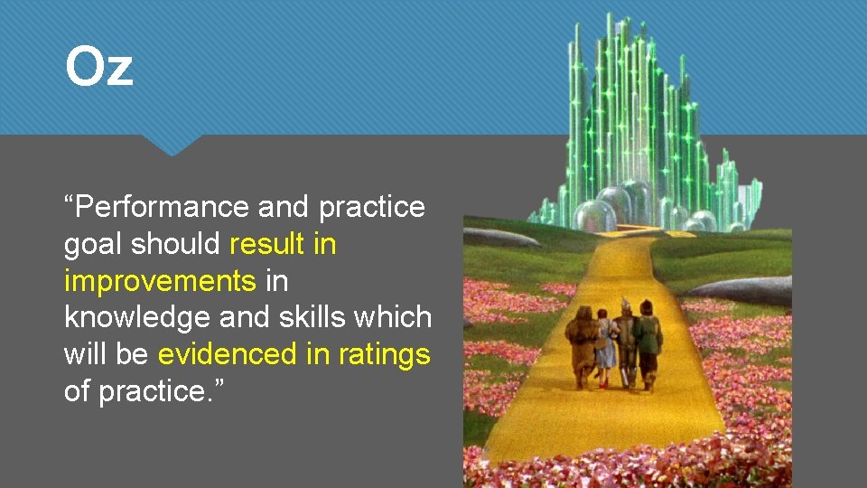 Oz “Performance and practice goal should result in improvements in knowledge and skills which