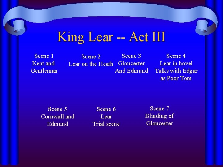 King Lear -- Act III Scene 1 Kent and Gentleman Scene 3 Scene 2