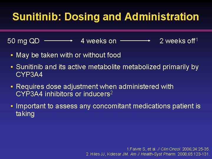 Sunitinib: Dosing and Administration 50 mg QD 4 weeks on 2 weeks off 1