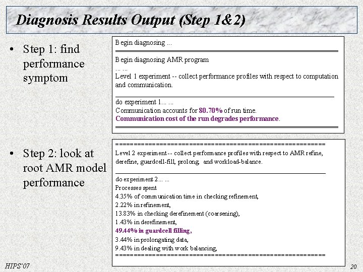 Diagnosis Results Output (Step 1&2) • Step 1: find performance symptom • Step 2: Diagnosis Results Output (Step 1&2) • Step 1: find performance symptom • Step 2: