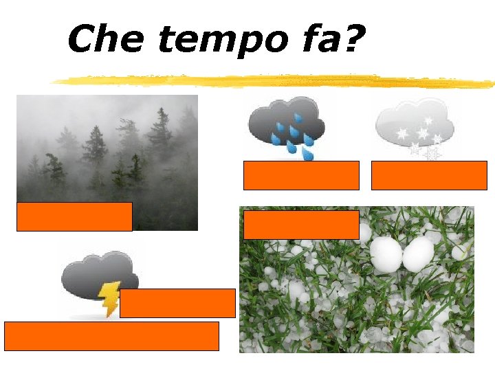 Che tempo fa? la pioggia la foschia la grandine un lampo il fulmine (e