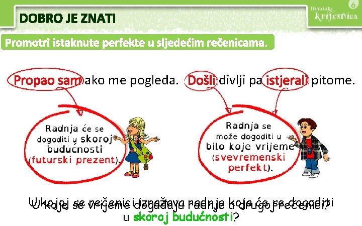 DOBRO JE ZNATI Promotri istaknute perfekte u sljedećim rečenicama. Propao sam ako me pogleda.