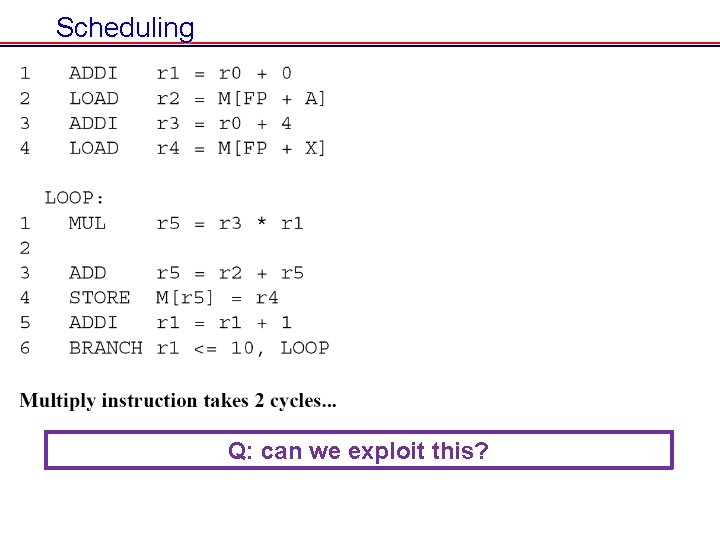 Scheduling Q: can we exploit this? Scheduling Q: can we exploit this?
