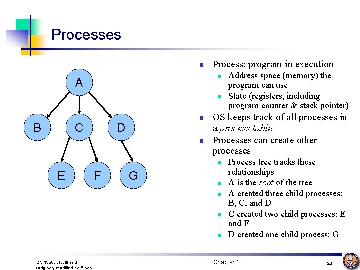 Processes n Process: program in execution n A n B C n D n