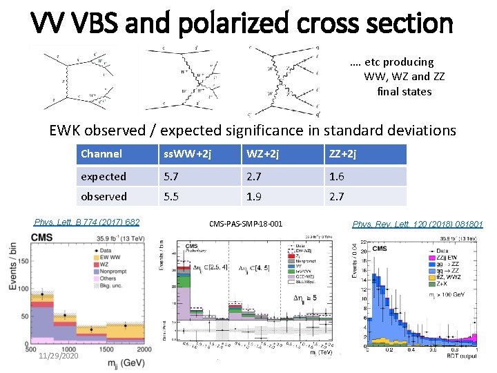 VV VBS and polarized cross section …. etc producing WW, WZ and ZZ final