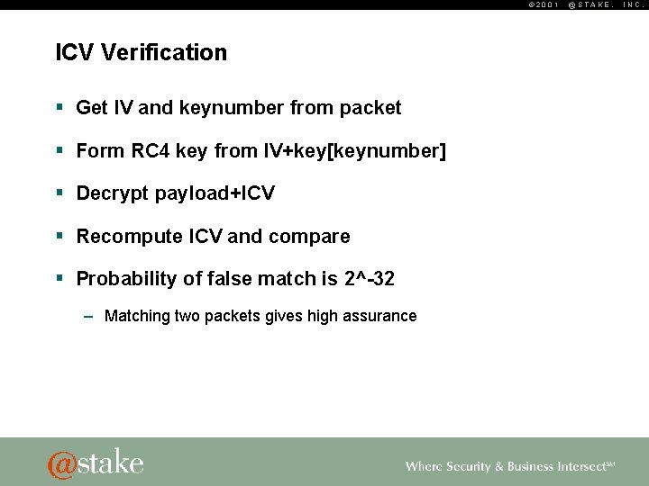 © 2001 ICV Verification § Get IV and keynumber from packet § Form RC
