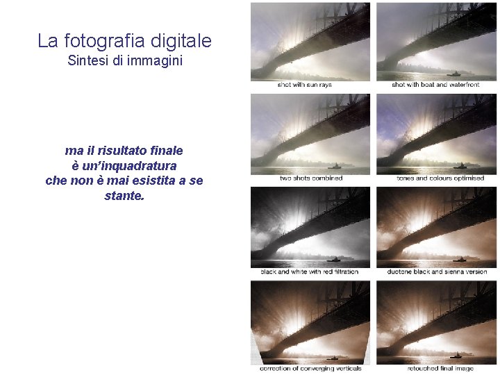 La fotografia digitale Sintesi di immagini ma il risultato finale è un’inquadratura che non