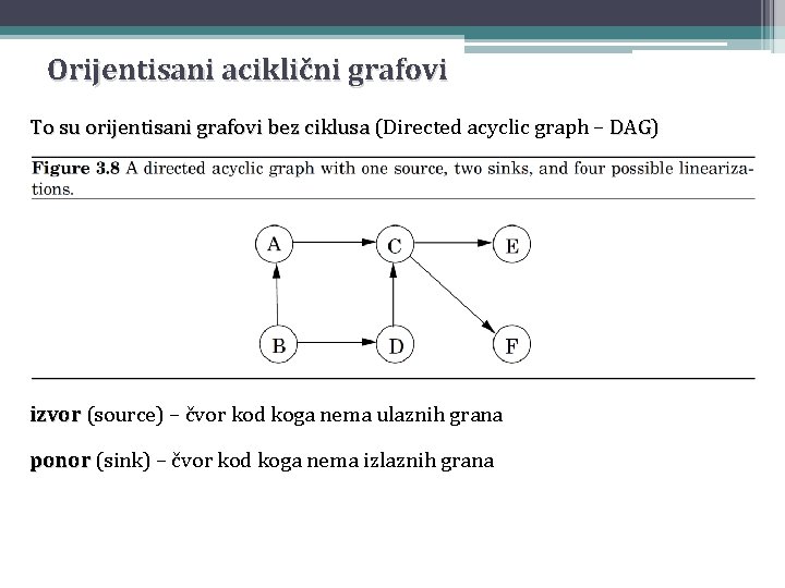 Orijentisani aciklični grafovi To su orijentisani grafovi bez ciklusa (Directed acyclic graph – DAG)