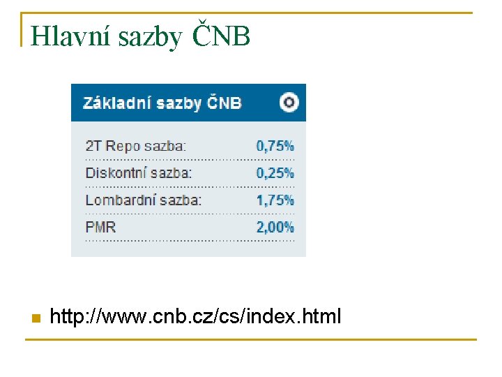 Hlavní sazby ČNB n http: //www. cnb. cz/cs/index. html 