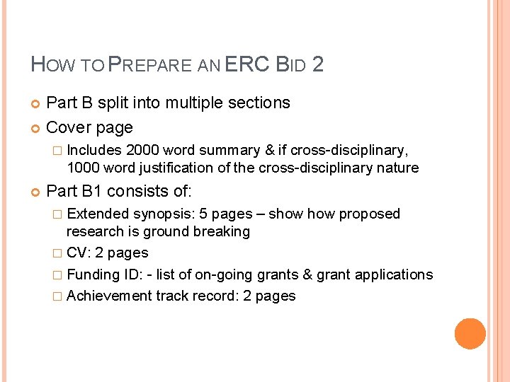 HOW TO PREPARE AN ERC BID 2 Part B split into multiple sections Cover