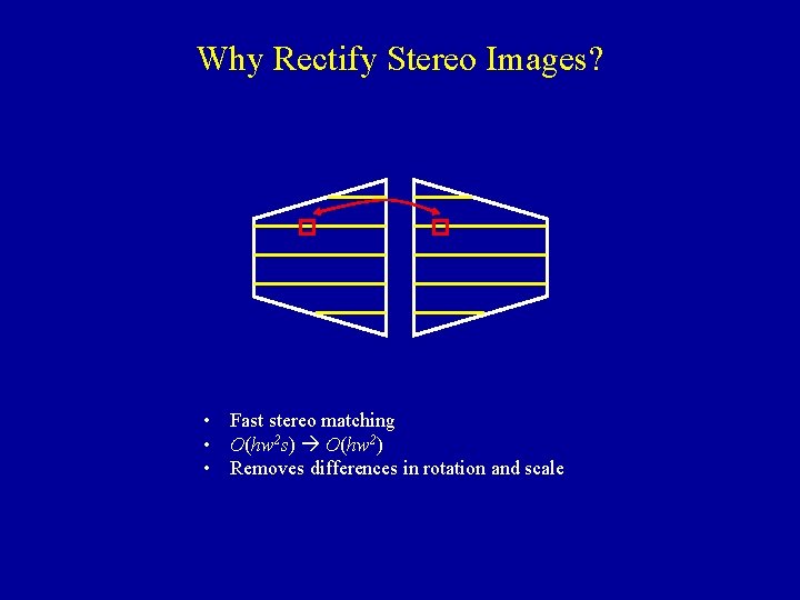 Why Rectify Stereo Images? • Fast stereo matching • O(hw 2 s) O(hw 2)