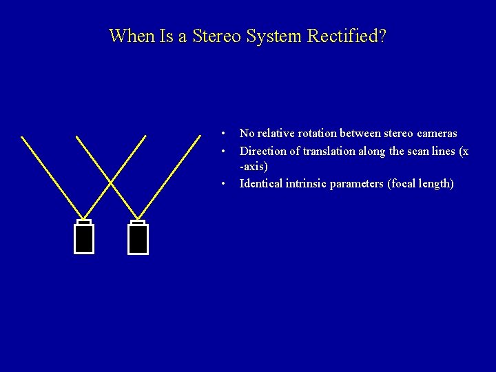 When Is a Stereo System Rectified? • • • No relative rotation between stereo
