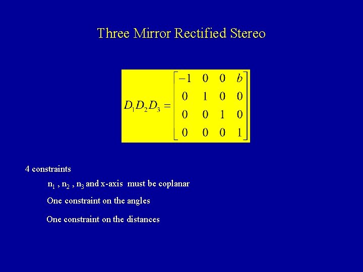 Three Mirror Rectified Stereo 4 constraints n 1 , n 2 , n 3