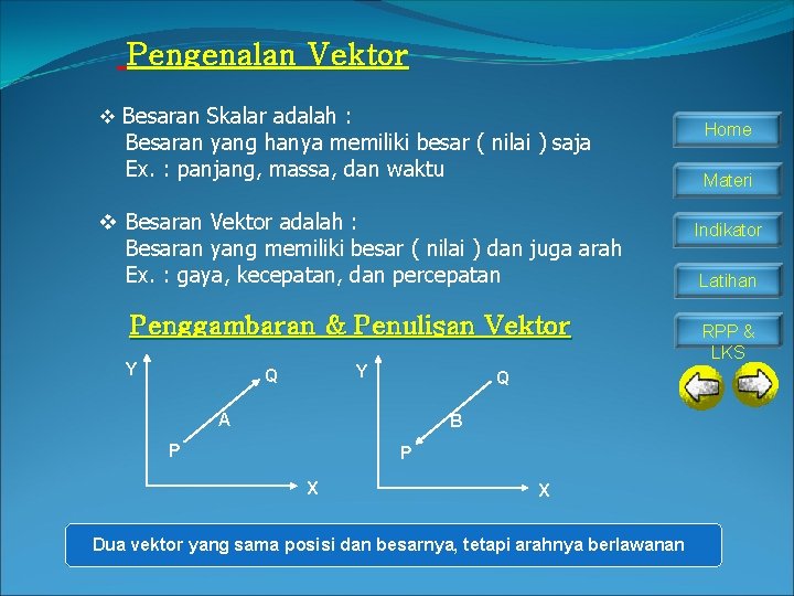 Pengenalan Vektor v Besaran Skalar adalah : Besaran yang hanya memiliki besar ( nilai