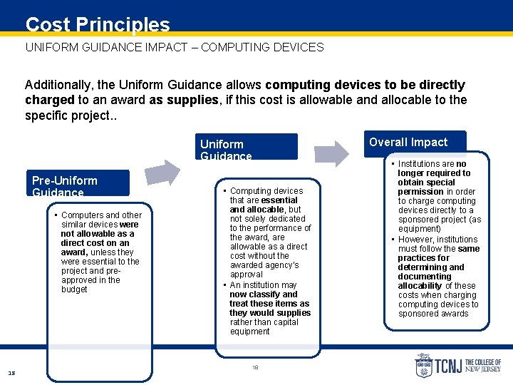 Cost Principles UNIFORM GUIDANCE IMPACT – COMPUTING DEVICES Additionally, the Uniform Guidance allows computing