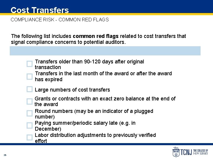 Cost Transfers COMPLIANCE RISK - COMMON RED FLAGS The following list includes common red