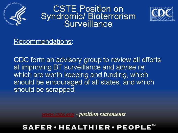 Implementing a Syndromic Surveillance System Objectives Policy and
