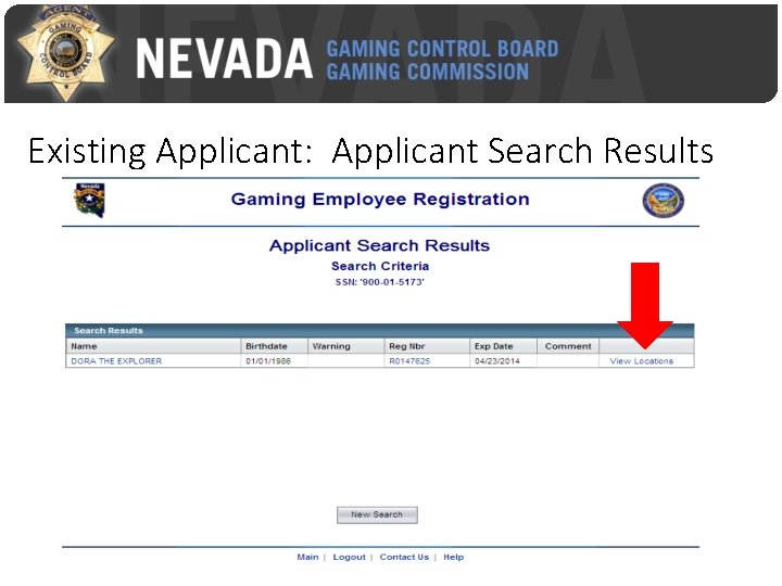 Existing Applicant: Applicant Search Results 