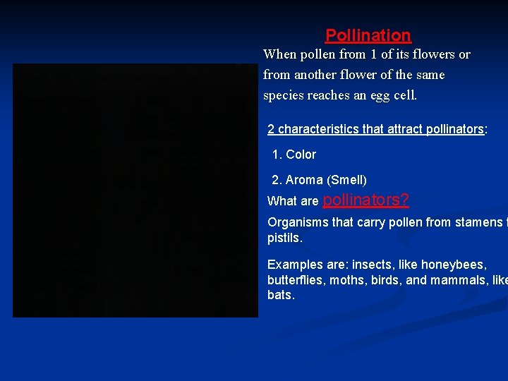 Pollination When pollen from 1 of its flowers or from another flower of the