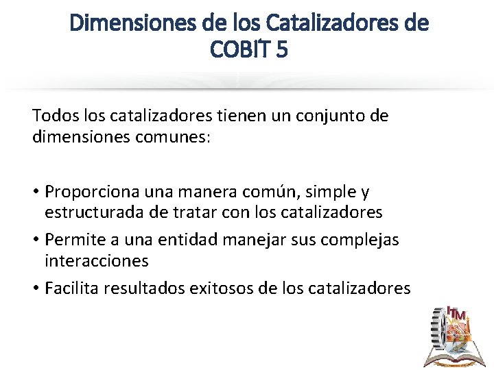 Dimensiones de los Catalizadores de COBIT 5 Todos los catalizadores tienen un conjunto de