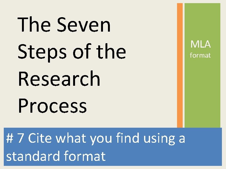The Seven Steps of the Research Process # 7 Cite what you find using