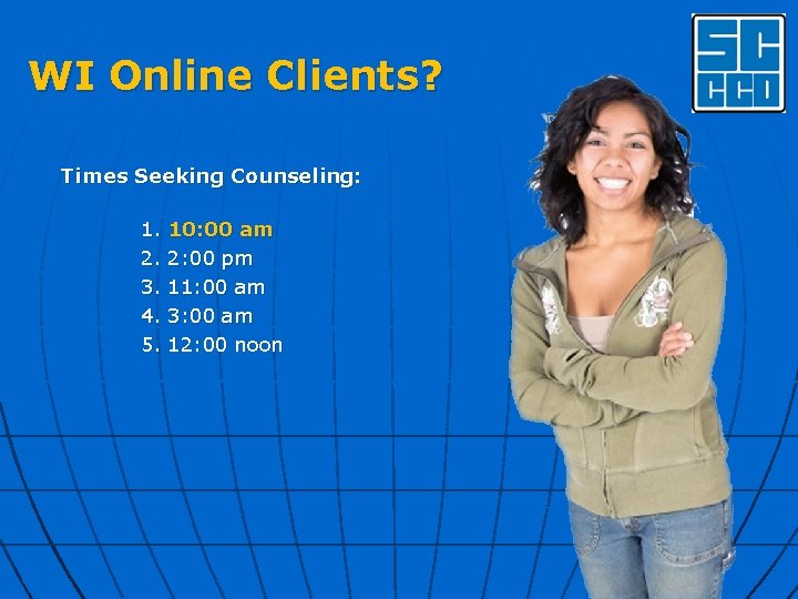 WI Online Clients? Times Seeking Counseling: 1. 2. 3. 4. 5. 10: 00 am