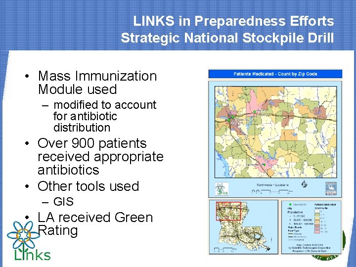 LINKS in Preparedness Efforts Strategic National Stockpile Drill • Mass Immunization Module used –