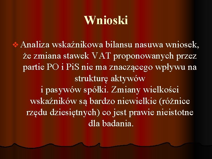 Wnioski v Analiza wskaźnikowa bilansu nasuwa wniosek, że zmiana stawek VAT proponowanych przez partie