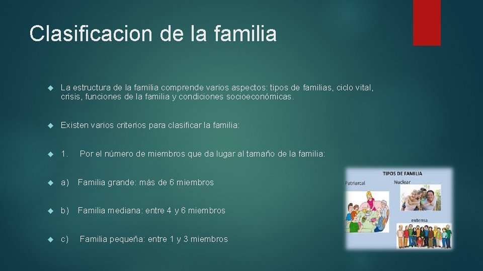 Clasificacion de la familia La estructura de la familia comprende varios aspectos: tipos de