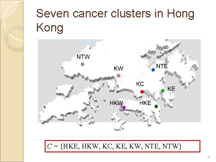 Seven cancer clusters in Hong Kong C = {HKE, HKW, KC, KE, KW, NTE, Seven cancer clusters in Hong Kong C = {HKE, HKW, KC, KE, KW, NTE,