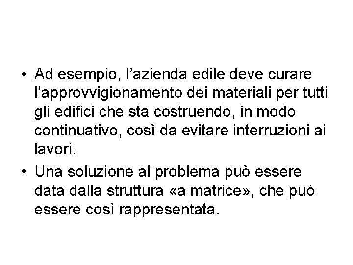  • Ad esempio, l’azienda edile deve curare l’approvvigionamento dei materiali per tutti gli