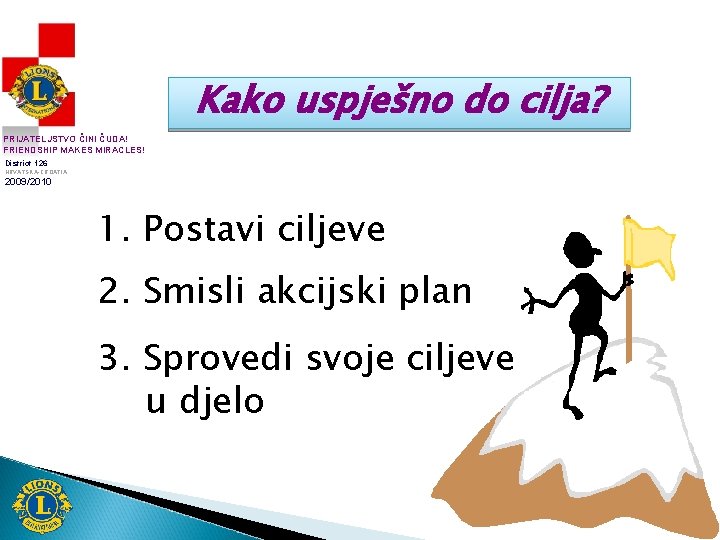 Kako uspješno do cilja? PRIJATELJSTVO ČINI ČUDA! FRIENDSHIP MAKES MIRACLES! District 126 HRVATSKA-CROATIA 2009/2010