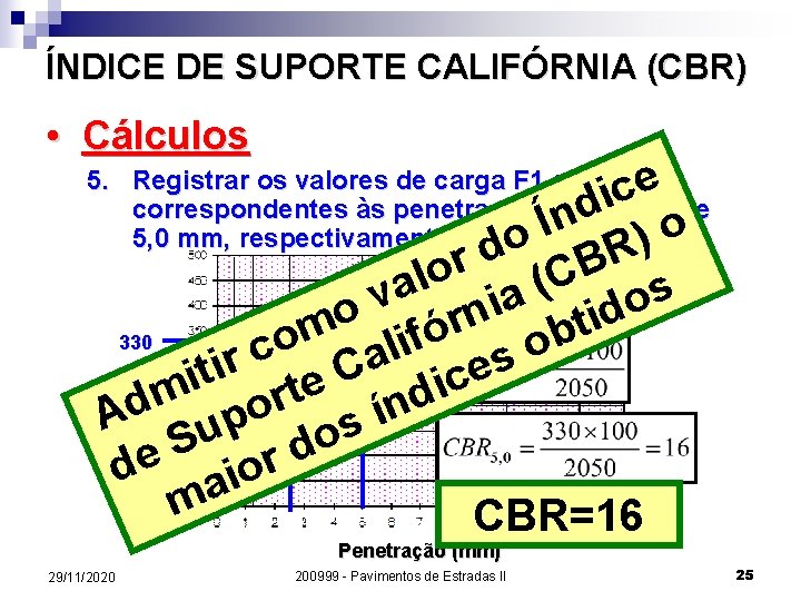 ÍNDICE DE SUPORTE CALIFÓRNIA (CBR) • Cálculos e c i d n Í o