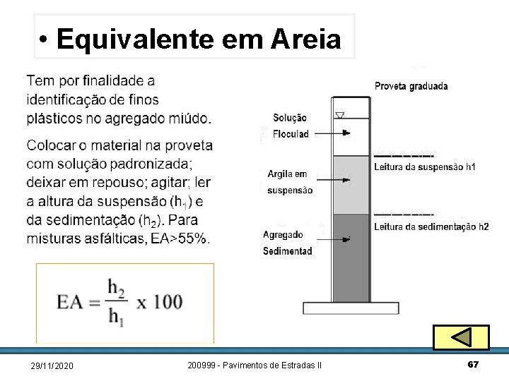  • Equivalente em Areia 29/11/2020 200999 - Pavimentos de Estradas II 67 