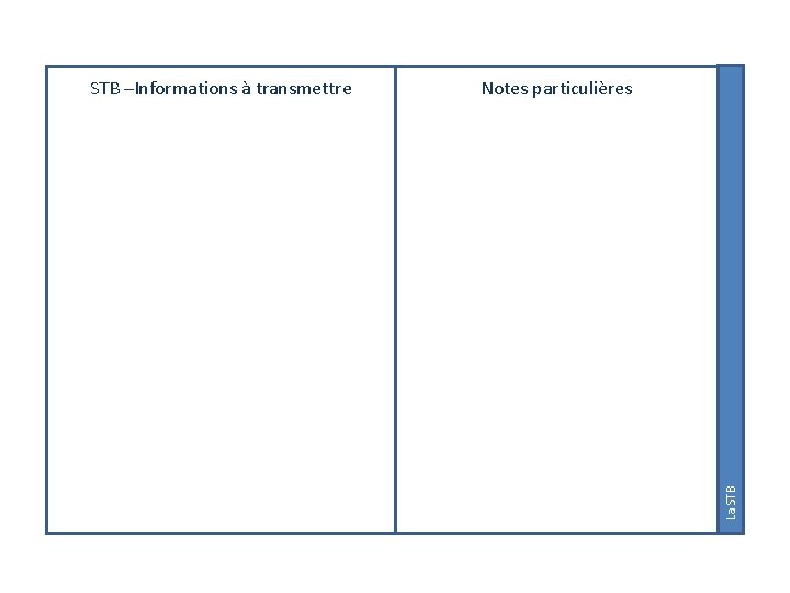 Notes particulières La STB –Informations à transmettre 