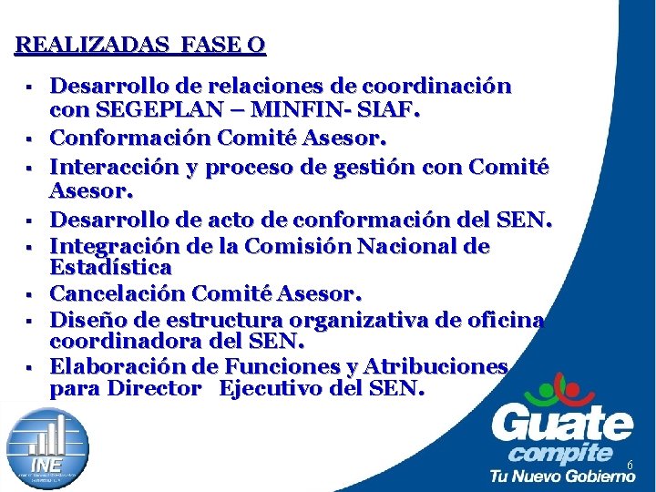 REALIZADAS FASE O PROCESO METODOLOGICO § Desarrollo de relaciones de coordinación con SEGEPLAN –