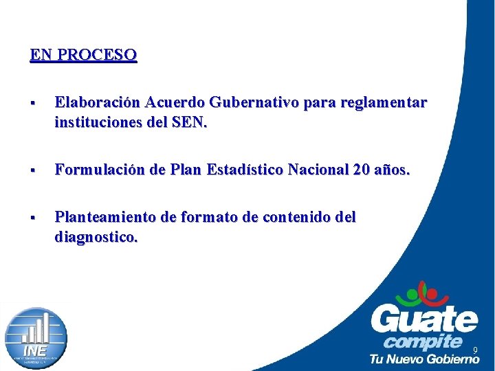 PROCESO METODOLOGICO EN PROCESO § Elaboración Acuerdo Gubernativo para reglamentar instituciones del SEN. §