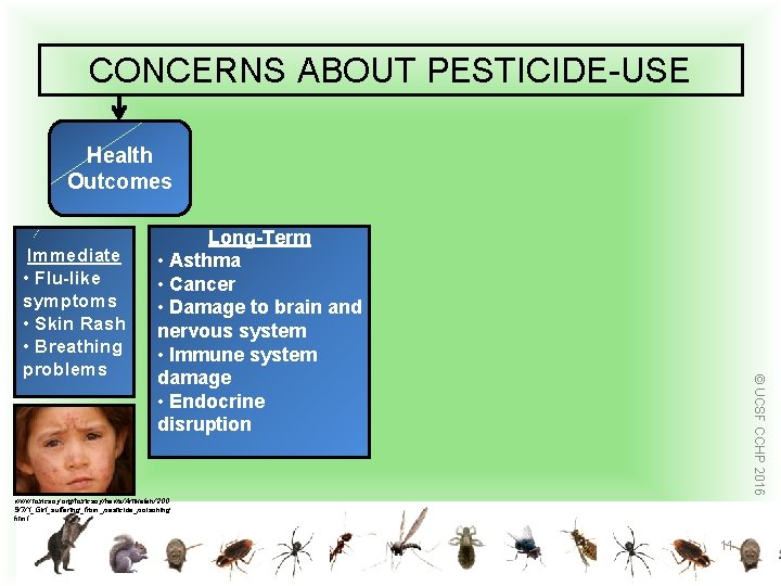 CONCERNS ABOUT PESTICIDE-USE Health Outcomes © UCSF CCHP 2016 Immediate • Flu-like symptoms •
