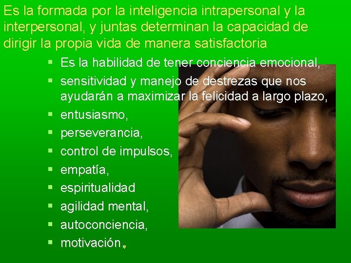 Es la formada por la inteligencia intrapersonal y la interpersonal, y juntas determinan la