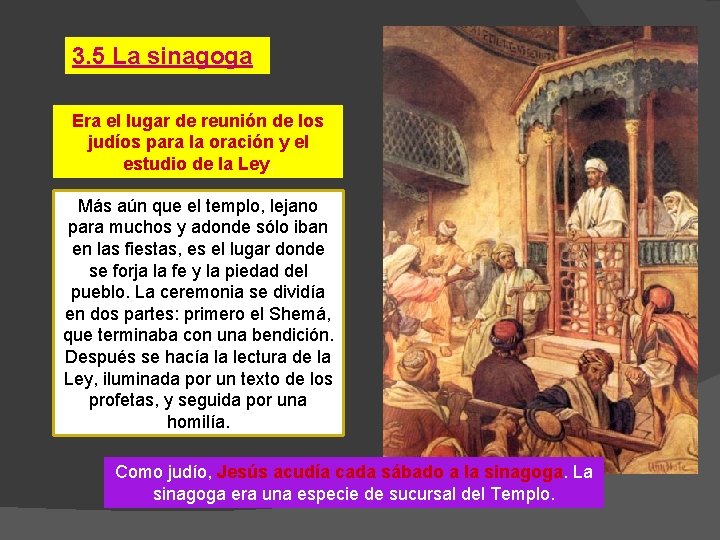 3. 5 La sinagoga Era el lugar de reunión de los judíos para la